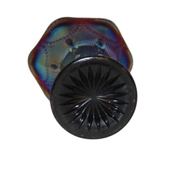 Antique Imperial Carnival Glass Vase Electric Blue/Purple Iridescent Carnival 8' - Picture 5 of 10